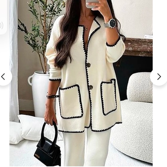 rotimia Other - Elegant Cream Cardigan with Black Trim